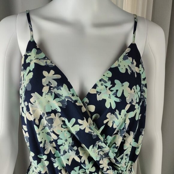 Banana Republic Faux Wrap Maxi Dress – Floral Print – Size 4P – Navy & Mint - Picture 3 of 11